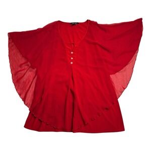 Adele & May Womens Sheer Flutter Sleeve Layered Blouse‎ Size 2X  Boho Romantic